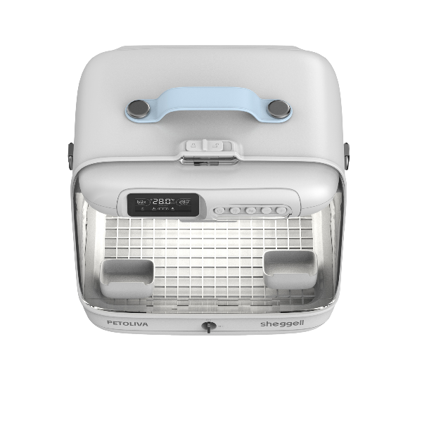 A white and silver PETOLIVA SMART BIRD BROODER shown from a top-down angle on a solid white background.