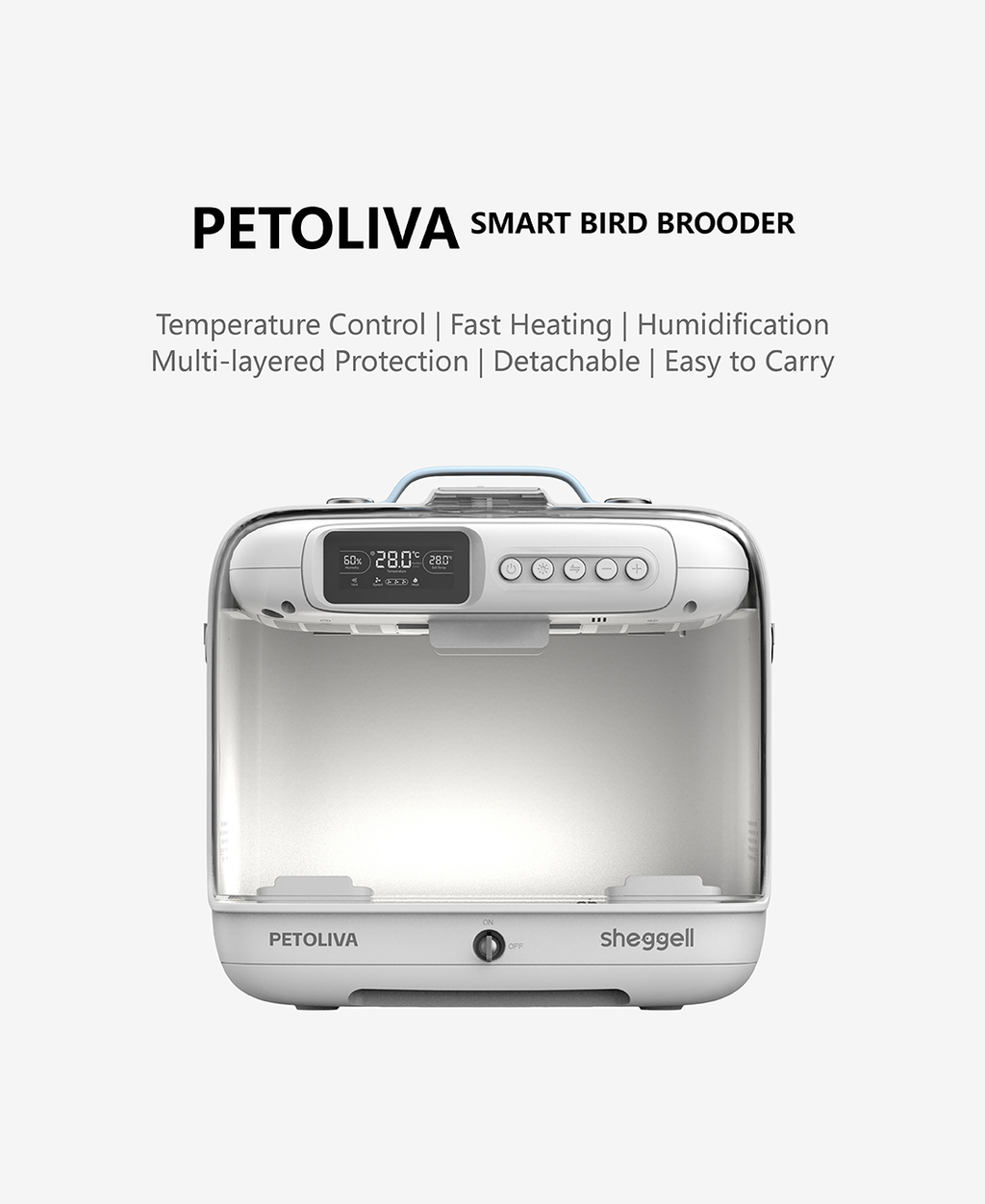 PETOLIVA Smart Bird Brooder, Portable ICU Recovery Incubator for Parrot Hand Rearing, Detachable Heating Module, ±1°C Precise Temp, Dual Type-C 60W+ Power Bank Support, 15L Large Chamber Humidity Monitor