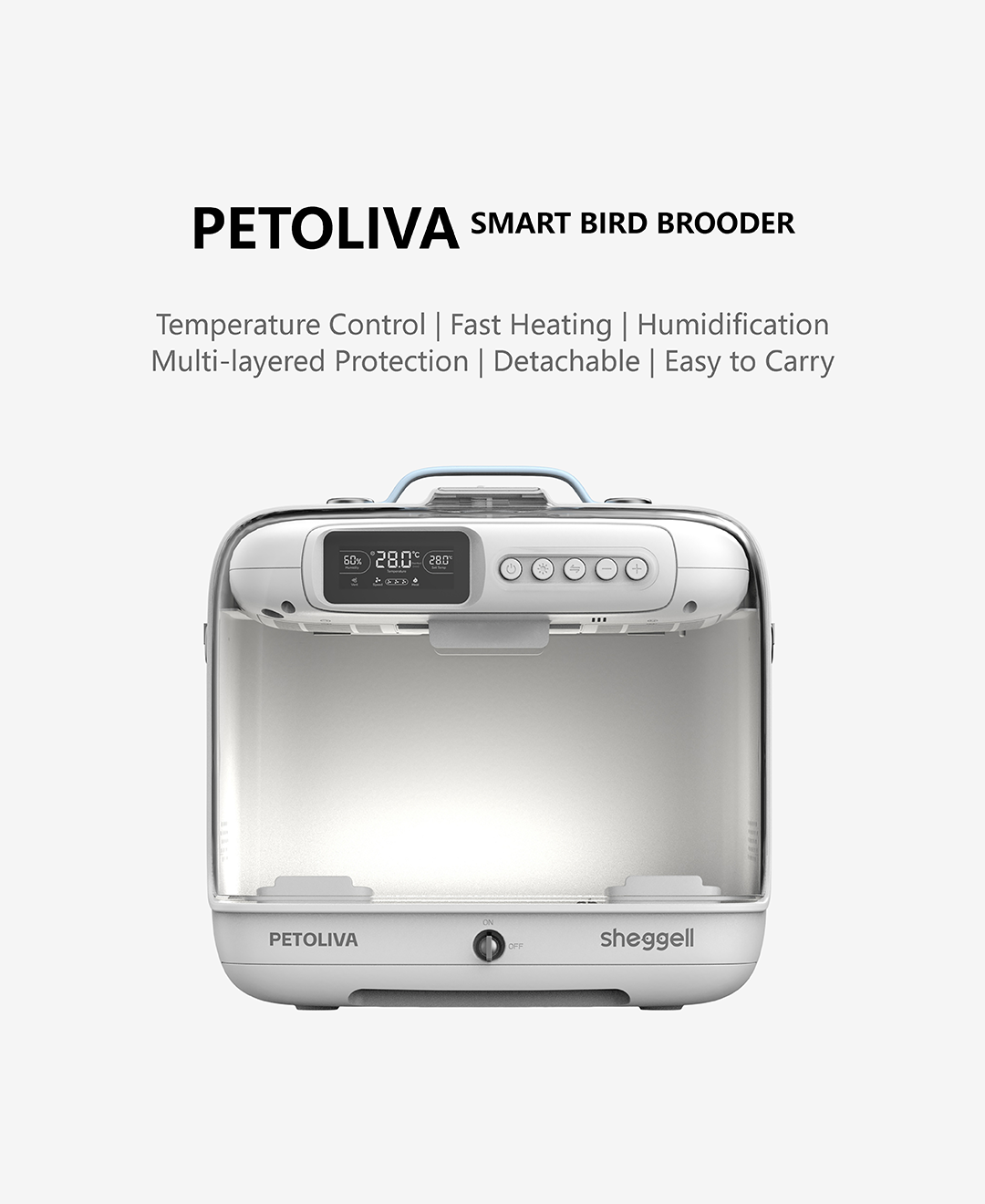 PETOLIVA Smart Bird Brooder, Portable ICU Recovery Incubator for Parrot Hand Rearing, Detachable Heating Module, ±1°C Precise Temp, Dual Type-C 60W+ Power Bank Support, 15L Large Chamber Humidity Monitor